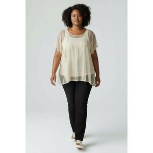 Lane Bryant Cream Dot Mesh Overlay‎ Tank Top Plus Size 26 28 Sheer Tunic